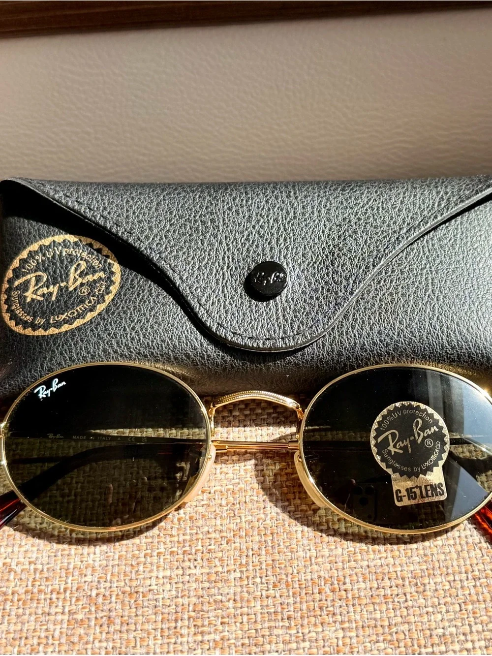 Ray-Ban RB3547 Gold Oval Sunglasses G-15 Green Lenses 51-21 Made Italy